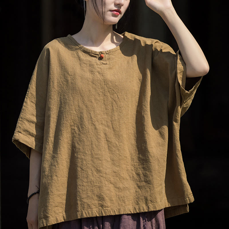 Buddha Stones Casuales Halbarm-Leinen-Baumwoll-T-Shirt - image 1