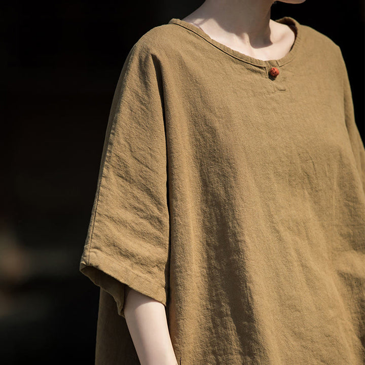 Buddha Stones Casuales Halbarm-Leinen-Baumwoll-T-Shirt - image 4