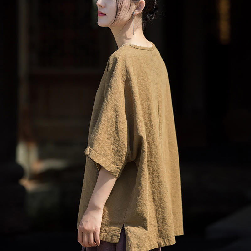 Buddha Stones Casuales Halbarm-Leinen-Baumwoll-T-Shirt - image 2