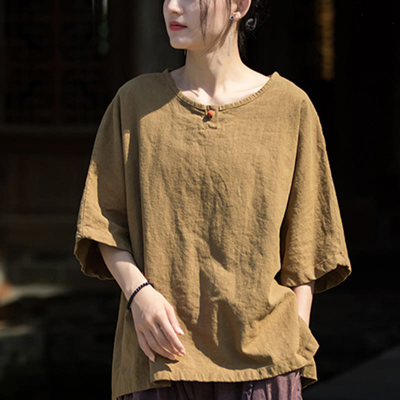 Buddha Stones Casuales Halbarm-Leinen-Baumwoll-T-Shirt - image 10