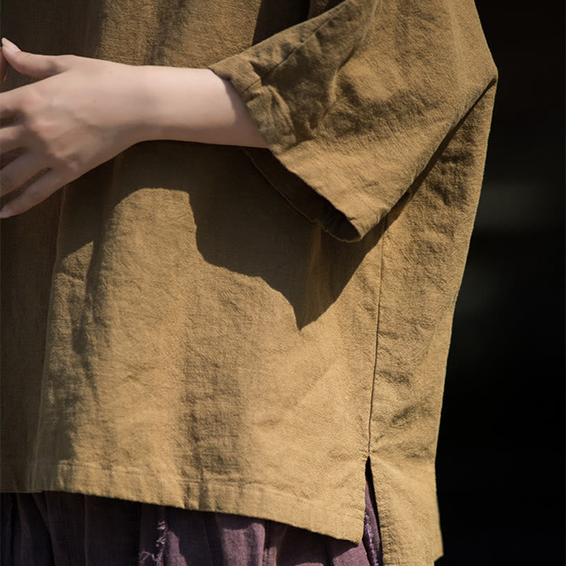 Buddha Stones Casuales Halbarm-Leinen-Baumwoll-T-Shirt - image 5