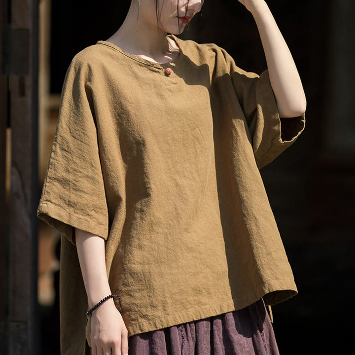 Buddha Stones Casuales Halbarm-Leinen-Baumwoll-T-Shirt - image 8