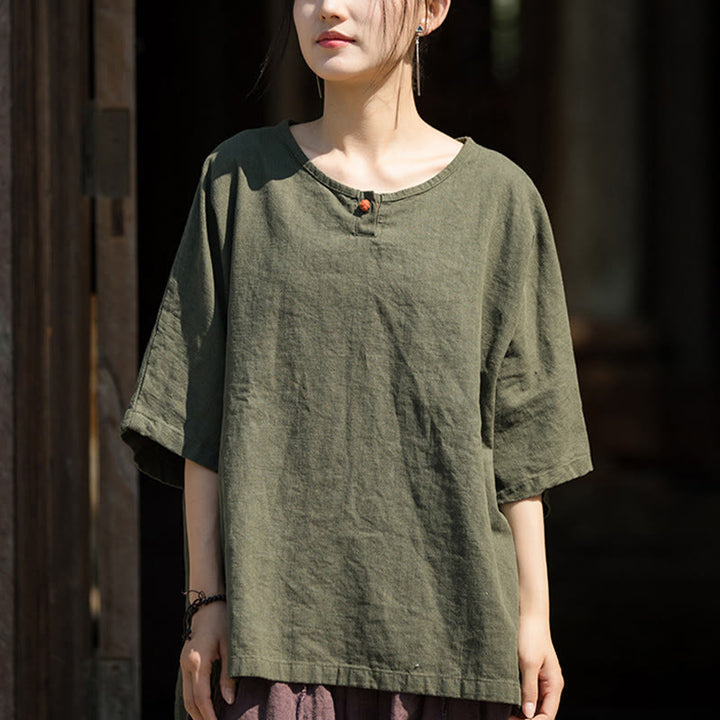 Buddha Stones Casuales Halbarm-Leinen-Baumwoll-T-Shirt - image 19