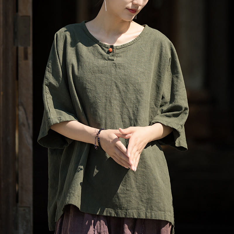 Buddha Stones Casuales Halbarm-Leinen-Baumwoll-T-Shirt - image 17