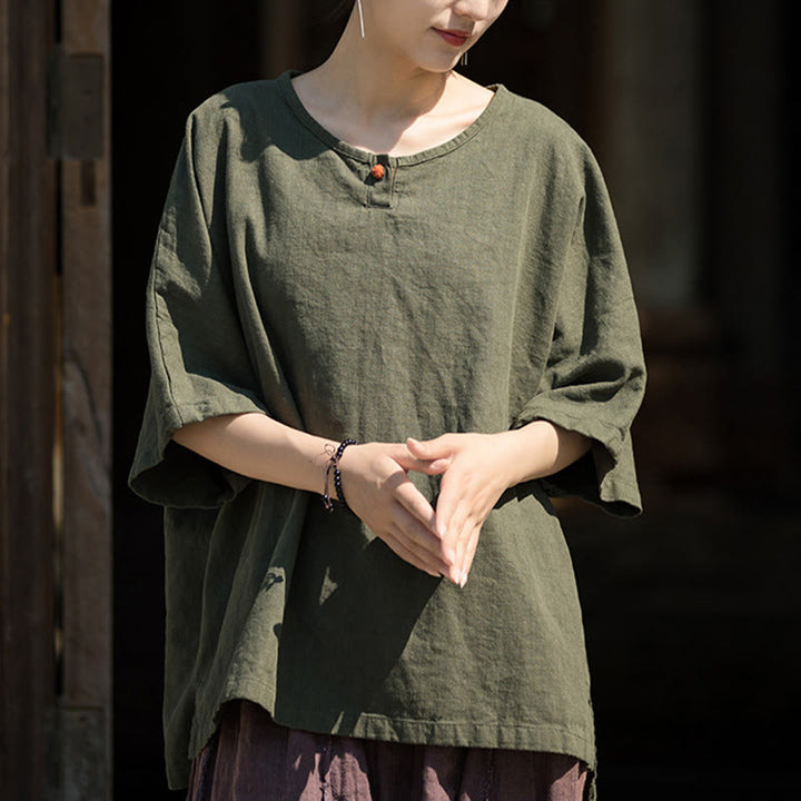 Buddha Stones Casuales Halbarm-Leinen-Baumwoll-T-Shirt - image 17