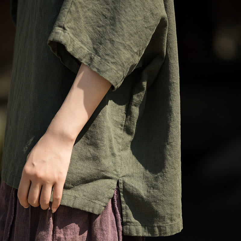 Buddha Stones Casuales Halbarm-Leinen-Baumwoll-T-Shirt - image 16