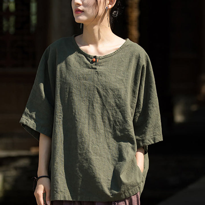 Buddha Stones Casuales Halbarm-Leinen-Baumwoll-T-Shirt - image 20