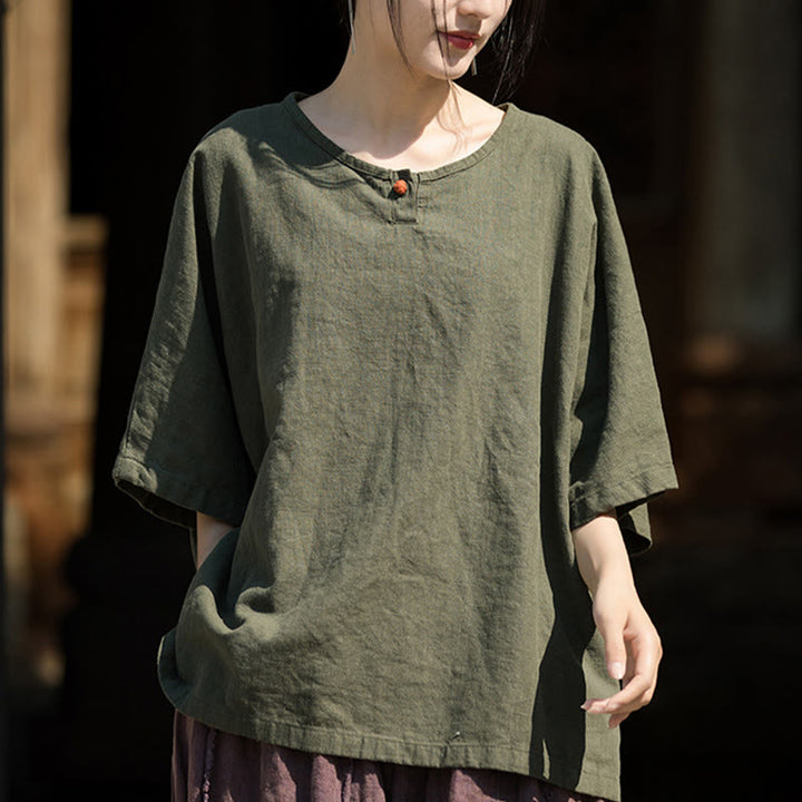 Buddha Stones Casuales Halbarm-Leinen-Baumwoll-T-Shirt - image 18