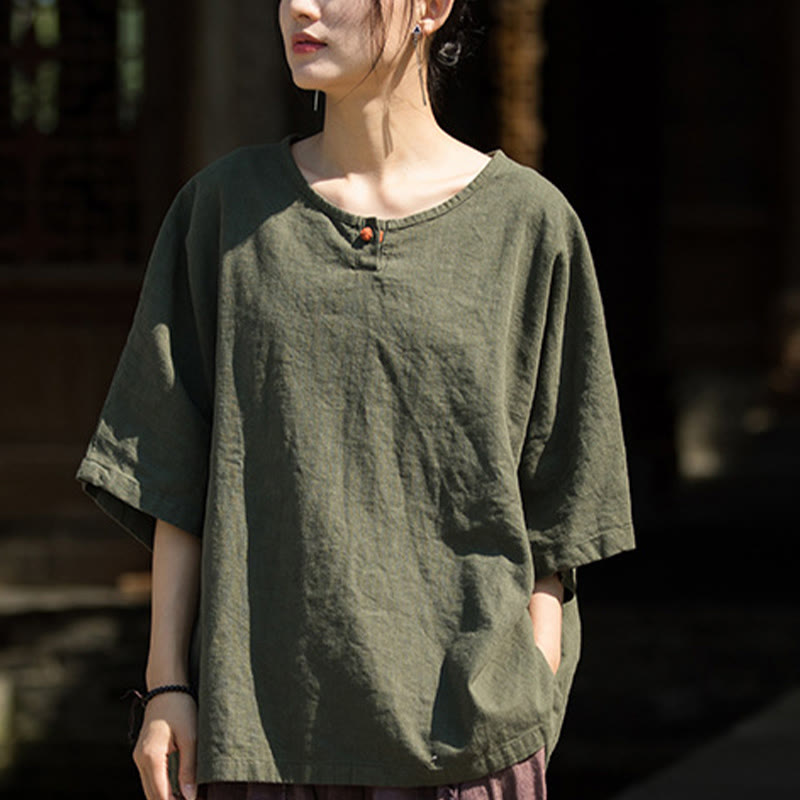 Buddha Stones Casuales Halbarm-Leinen-Baumwoll-T-Shirt - image 20
