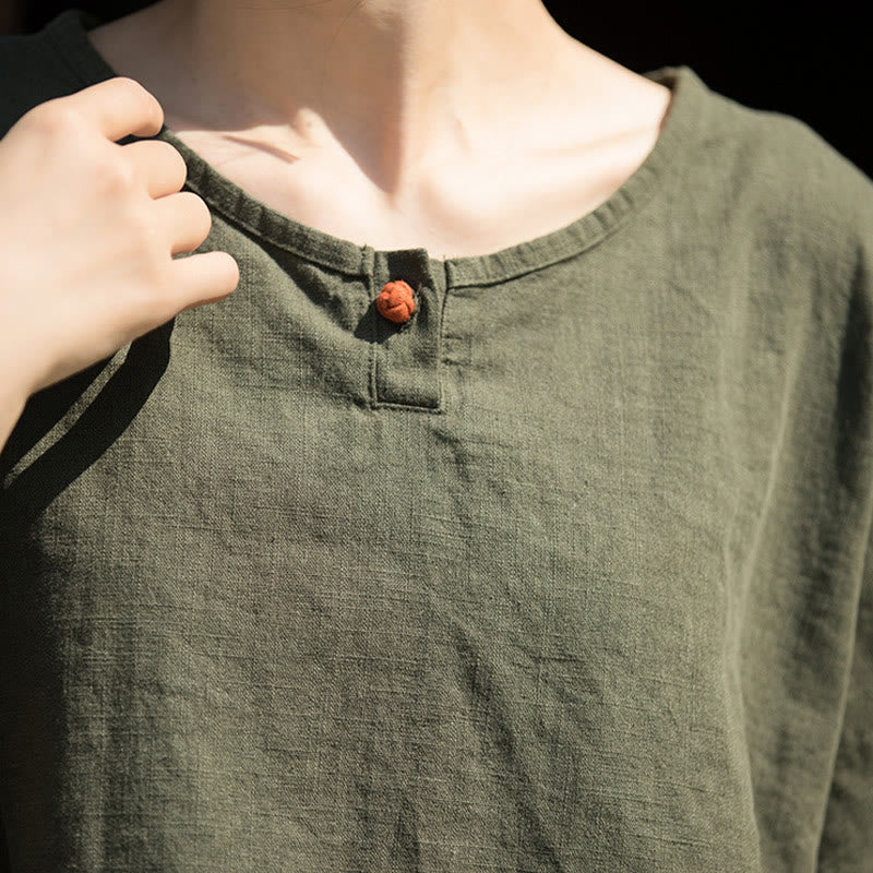 Buddha Stones Casuales Halbarm-Leinen-Baumwoll-T-Shirt - image 15