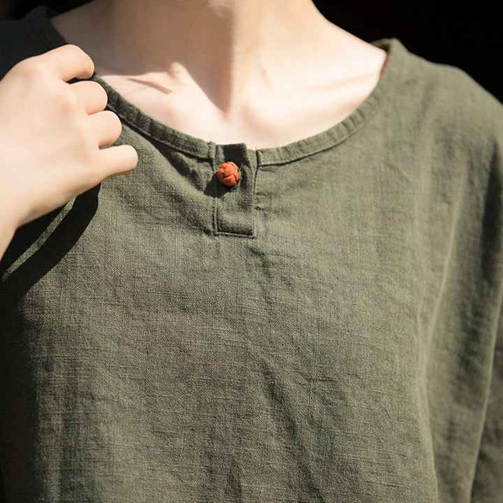 Buddha Stones Casuales Halbarm-Leinen-Baumwoll-T-Shirt - image 15