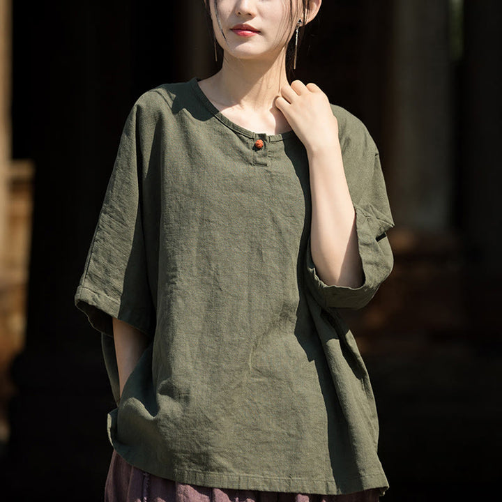 Buddha Stones Casuales Halbarm-Leinen-Baumwoll-T-Shirt - image 13