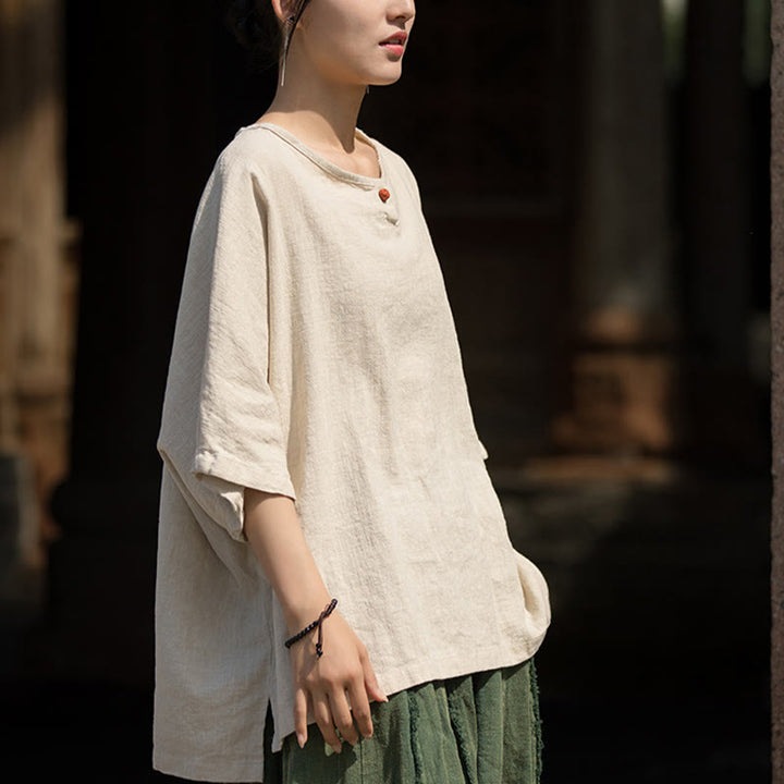 Buddha Stones Casuales Halbarm-Leinen-Baumwoll-T-Shirt - image 24