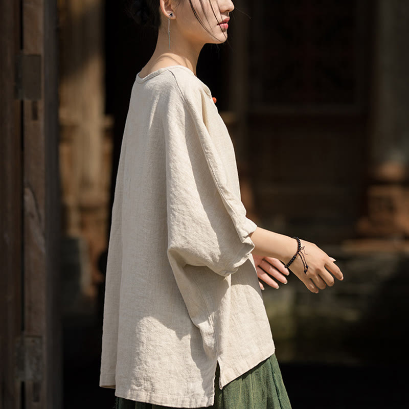 Buddha Stones Casuales Halbarm-Leinen-Baumwoll-T-Shirt - image 25