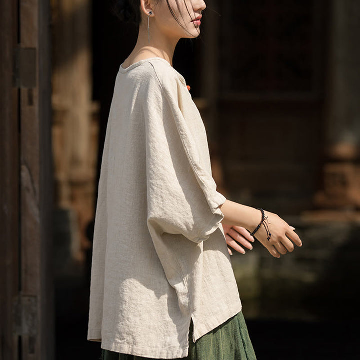 Buddha Stones Casuales Halbarm-Leinen-Baumwoll-T-Shirt - image 25