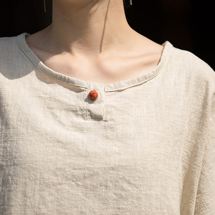 Buddha Stones Casuales Halbarm-Leinen-Baumwoll-T-Shirt - image 26