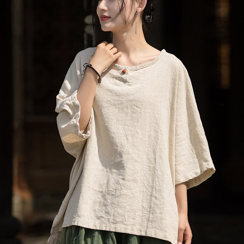 Buddha Stones Casuales Halbarm-Leinen-Baumwoll-T-Shirt - image 23