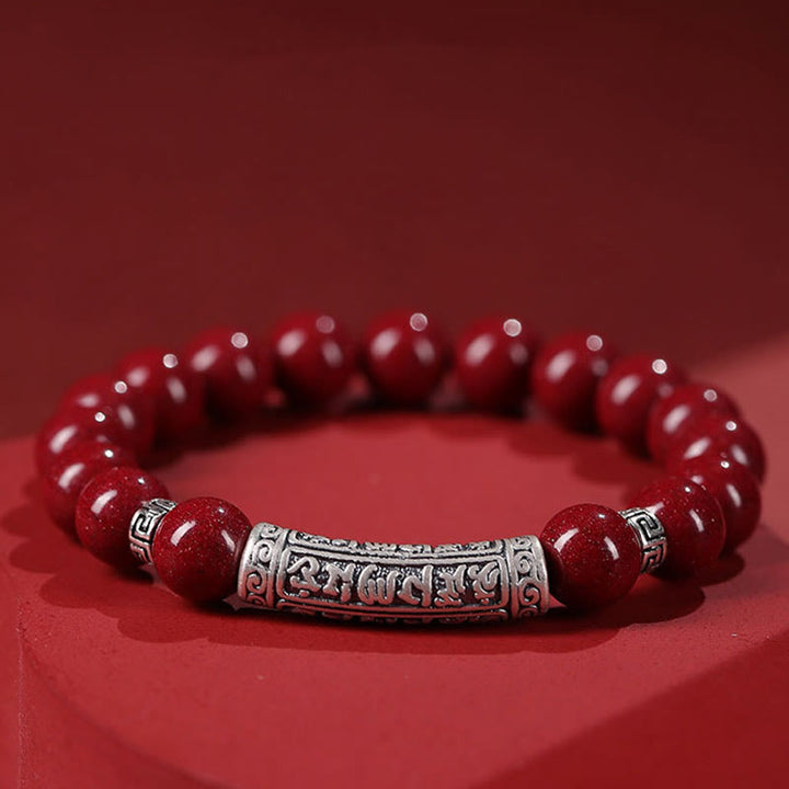 Buddha Stones Cinnabar 999 Sterlingsilber Sechs Wahre Worte Segnungsarmband