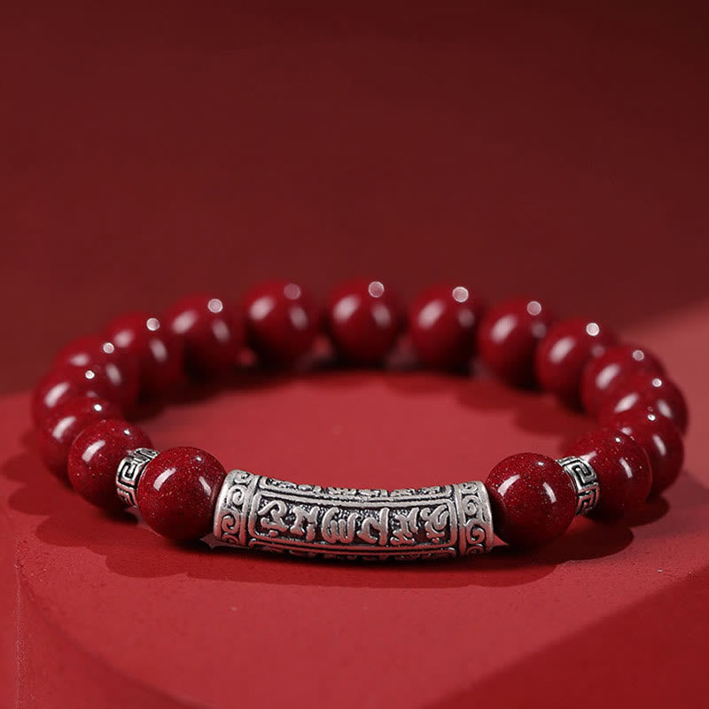 Buddha Stones Cinnabar 999 Sterlingsilber Sechs Wahre Worte Segnungsarmband - 8 mm Zinnober - image 2