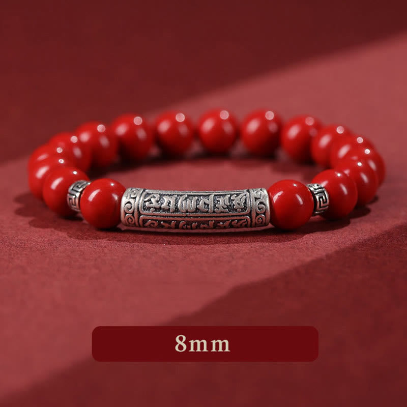Buddha Stones Cinnabar 999 Sterlingsilber Sechs Wahre Worte Segnungsarmband - 8 mm roter Zinnober - image 10