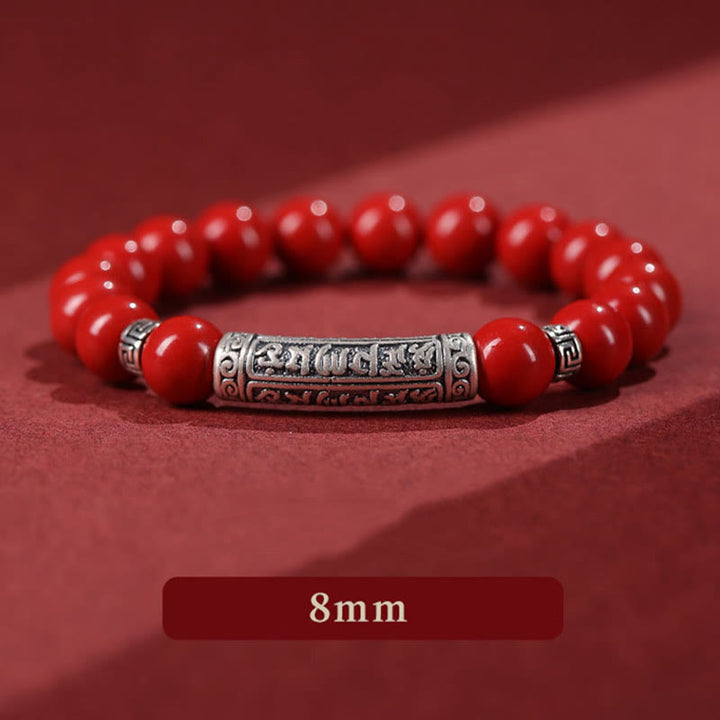Buddha Stones Cinnabar 999 Sterlingsilber Sechs Wahre Worte Segnungsarmband - 8 mm roter Zinnober - image 10