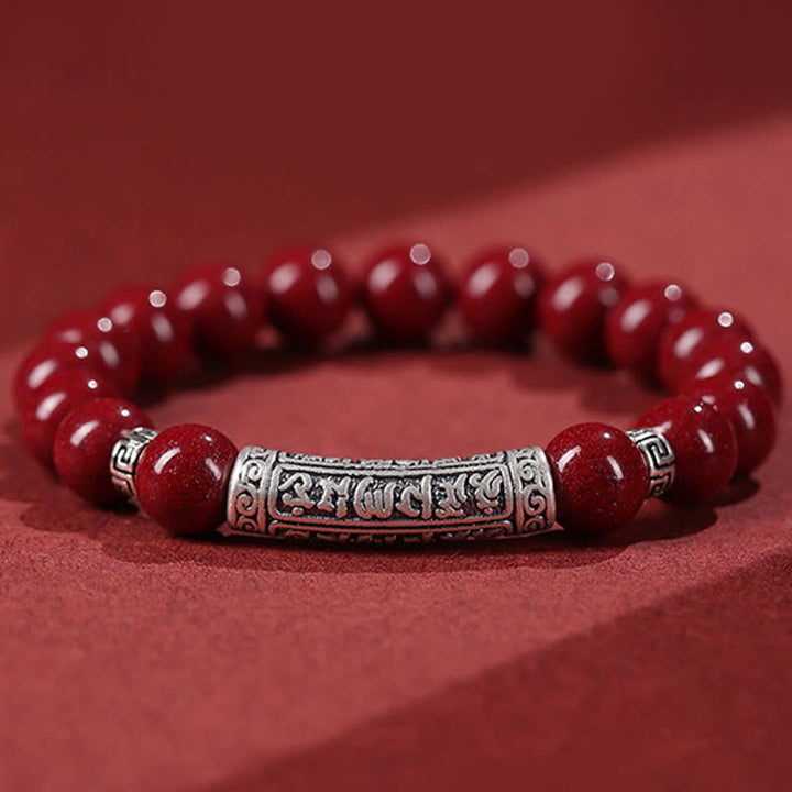 Buddha Stones Cinnabar 999 Sterlingsilber Sechs Wahre Worte Segnungsarmband - 6 mm Zinnober - image 0