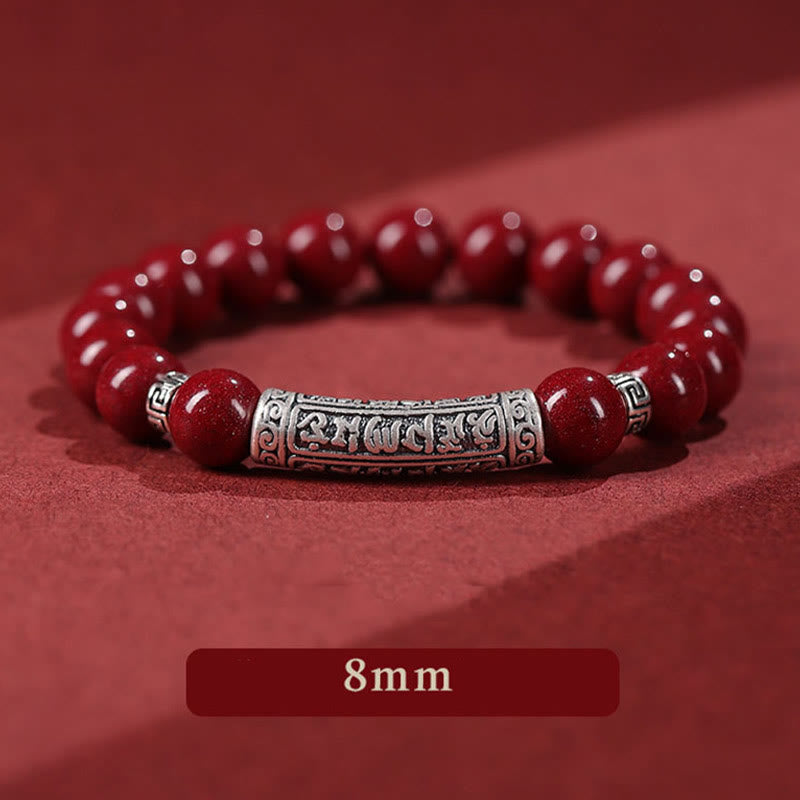 Buddha Stones Cinnabar 999 Sterlingsilber Sechs Wahre Worte Segnungsarmband