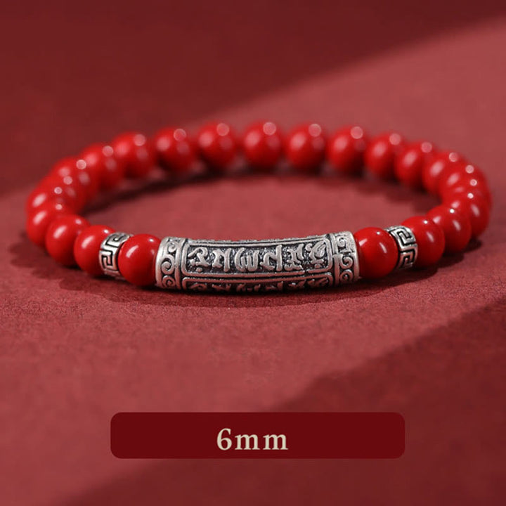 Buddha Stones Cinnabar 999 Sterlingsilber Sechs Wahre Worte Segnungsarmband - 6 mm roter Zinnober - image 9