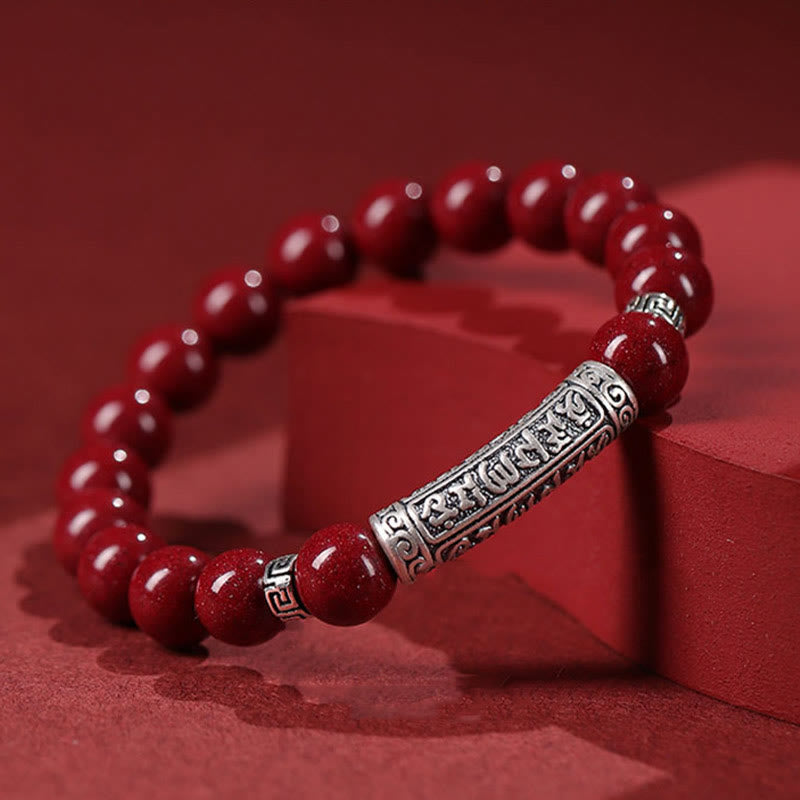 Buddha Stones Cinnabar 999 Sterlingsilber Sechs Wahre Worte Segnungsarmband