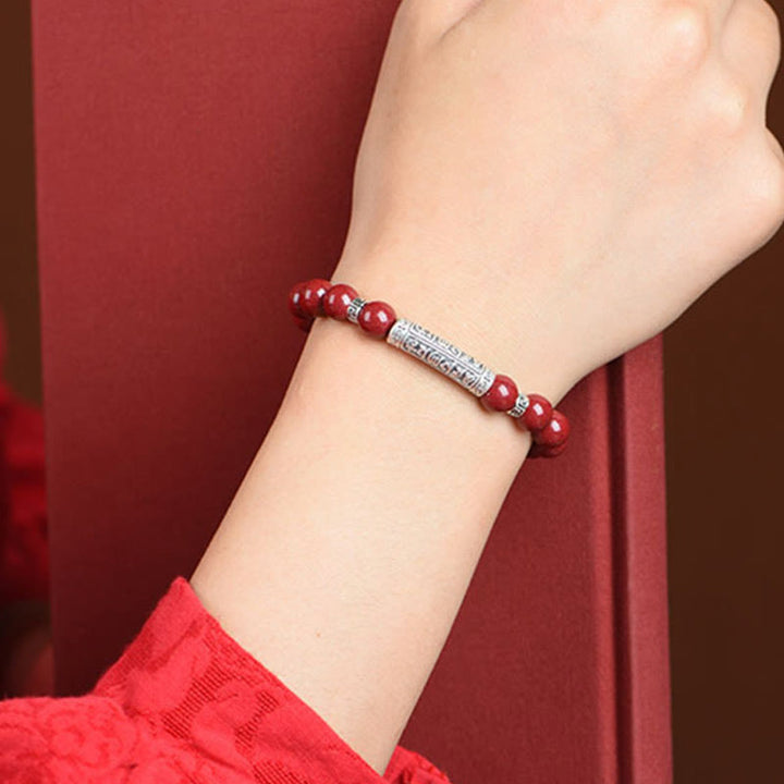 Buddha Stones Cinnabar 999 Sterlingsilber Sechs Wahre Worte Segnungsarmband - image 4