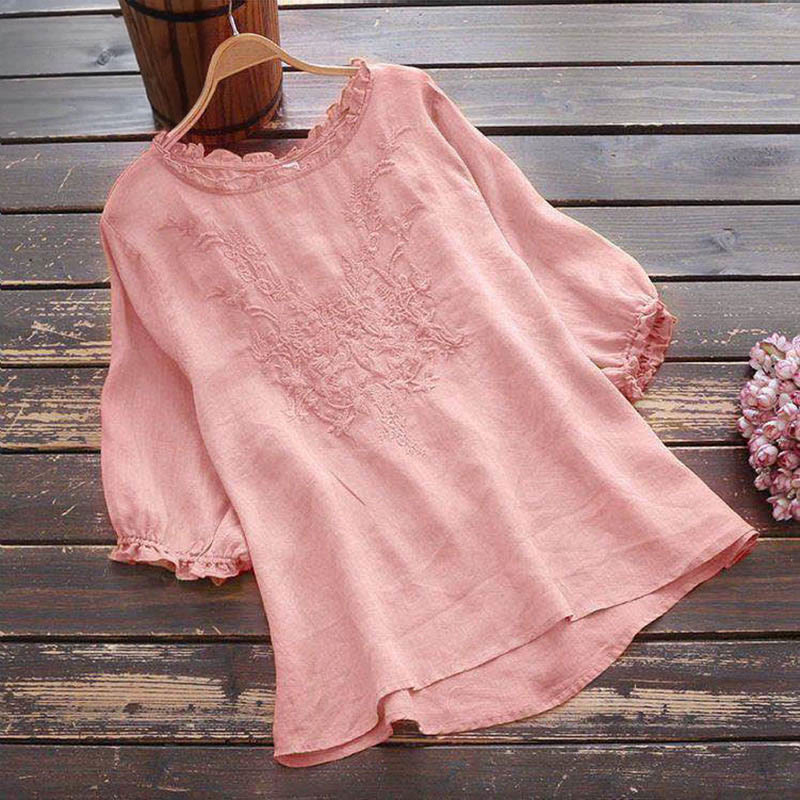 Buddha Stones Damen T-Shirt mit Blumenstickerei-Design, Rundhalsausschnitt - Hellrosa - US14, UK/AU18, EU46 (4XL) - image 14
