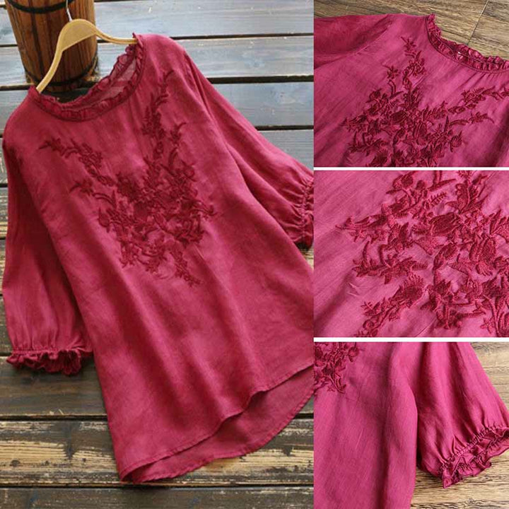 Buddha Stones Damen T-Shirt mit Blumenstickerei-Design, Rundhalsausschnitt - image 7