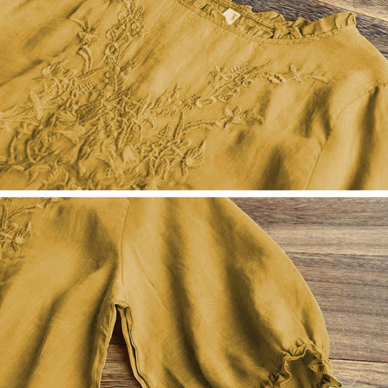 Buddha Stones Damen T-Shirt mit Blumenstickerei-Design, Rundhalsausschnitt - image 10