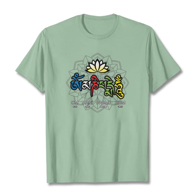Buddha Stones Om Mani Padme Hum Lotus T-Shirt - Hellgrün - 2XL - image 11
