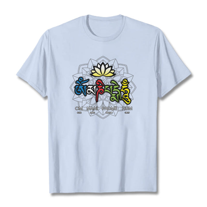 Buddha Stones Om Mani Padme Hum Lotus T-Shirt - Hellcyan - 2XL - image 10