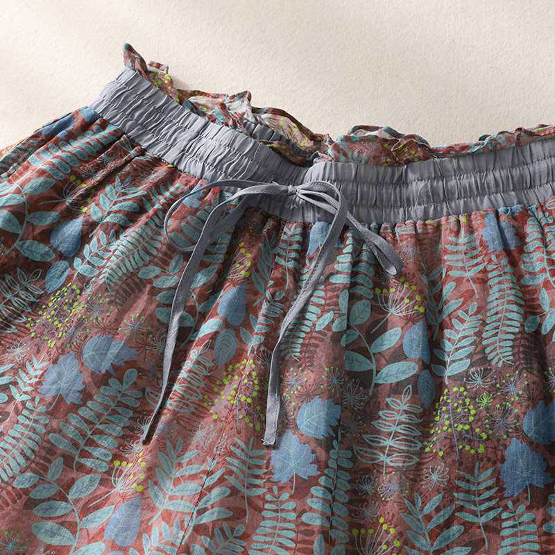 Buddha Stones Sommerhose für Damen, Blau, Blätter, Pflanzen, mit Taschen - image 2