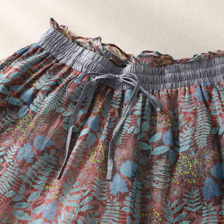 Buddha Stones Sommerhose für Damen, Blau, Blätter, Pflanzen, mit Taschen - image 2