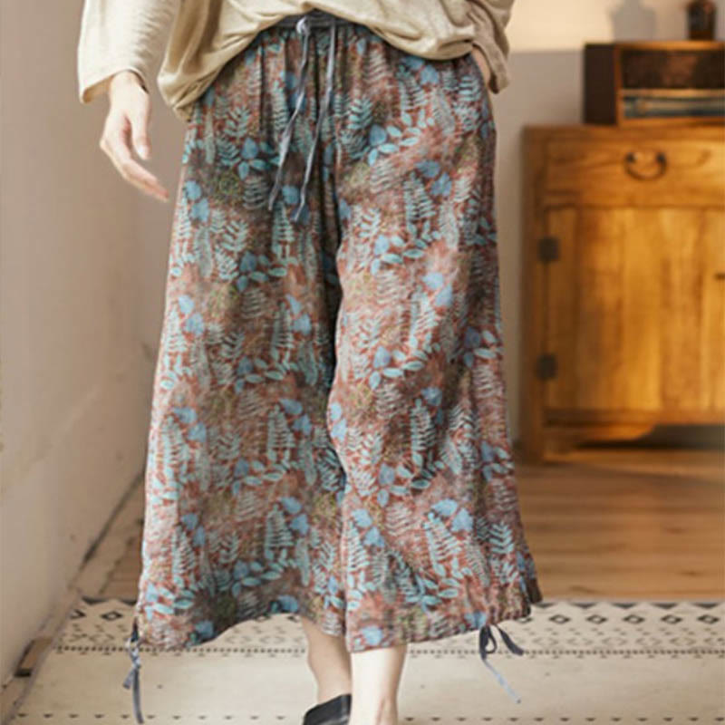 Buddha Stones Sommerhose für Damen, Blau, Blätter, Pflanzen, mit Taschen - image 10