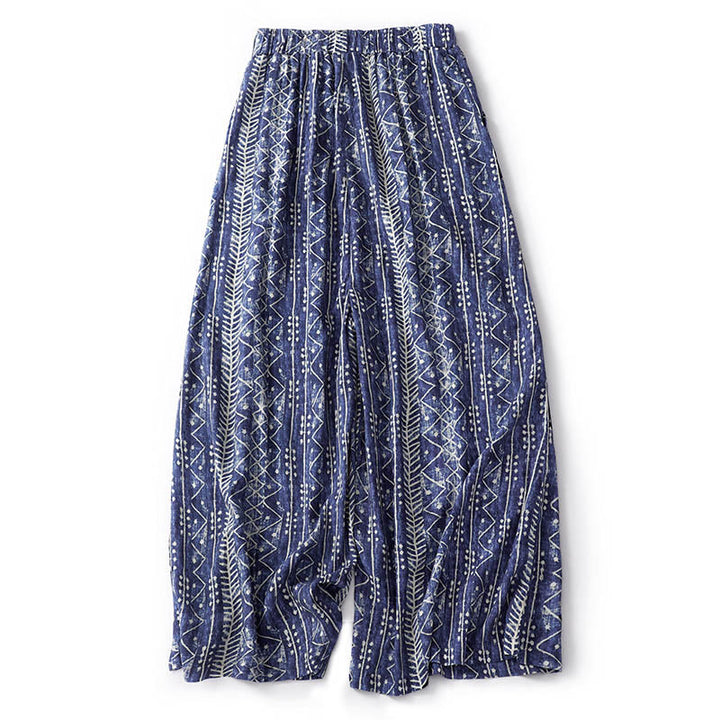 Buddha Stones – Weite Hose aus Baumwollleinen mit blauem Streifen-Print und Taschen - image 12