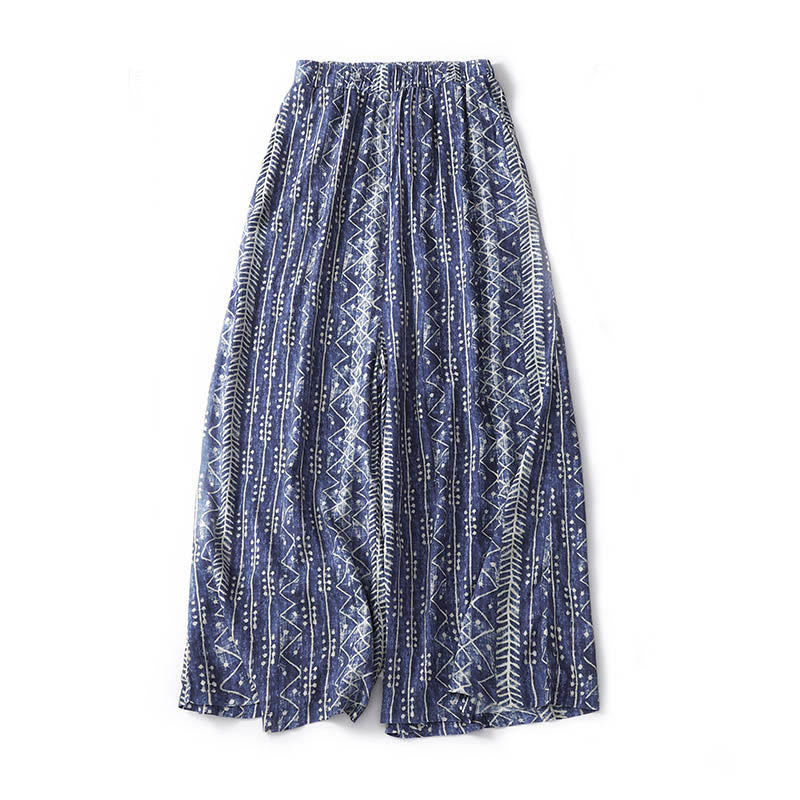 Buddha Stones – Weite Hose aus Baumwollleinen mit blauem Streifen-Print und Taschen - image 2