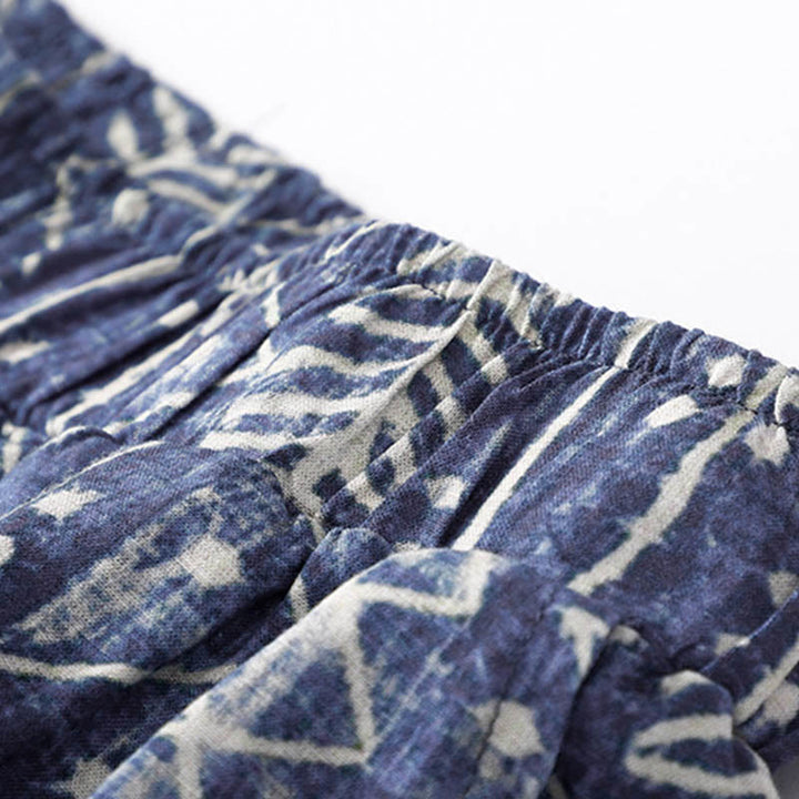 Buddha Stones – Weite Hose aus Baumwollleinen mit blauem Streifen-Print und Taschen - image 5