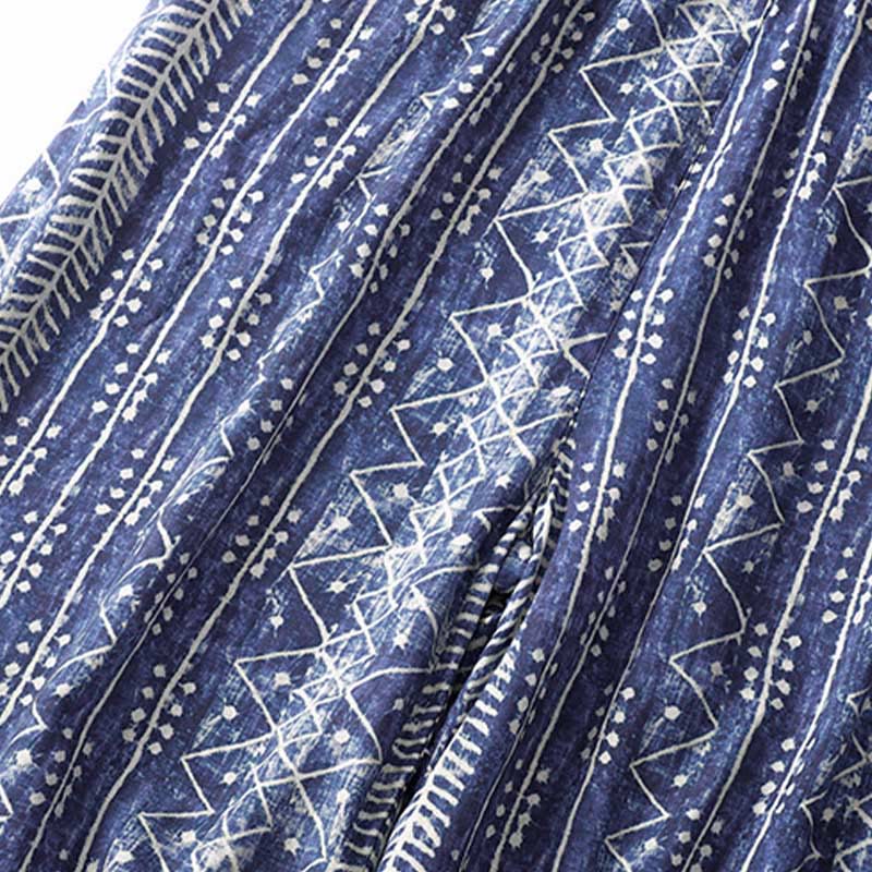 Buddha Stones – Weite Hose aus Baumwollleinen mit blauem Streifen-Print und Taschen - image 7