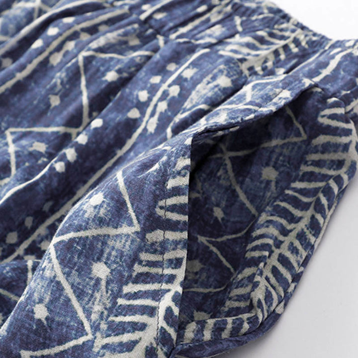 Buddha Stones – Weite Hose aus Baumwollleinen mit blauem Streifen-Print und Taschen - image 6