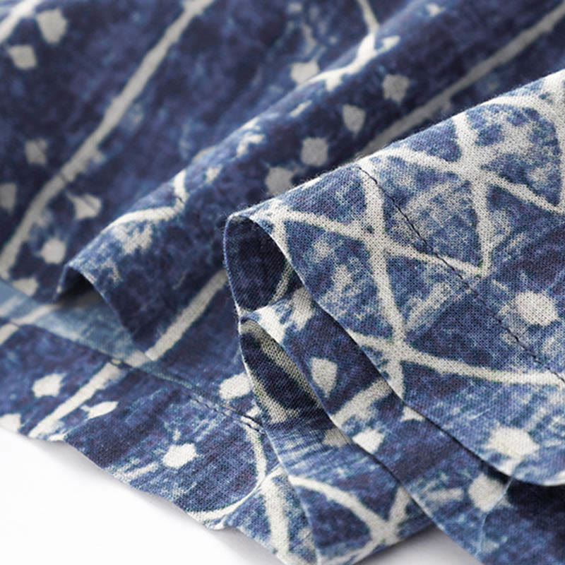 Buddha Stones – Weite Hose aus Baumwollleinen mit blauem Streifen-Print und Taschen - image 9