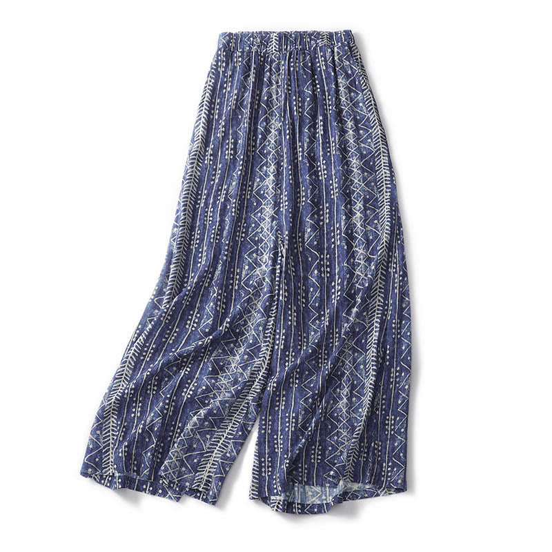 Buddha Stones – Weite Hose aus Baumwollleinen mit blauem Streifen-Print und Taschen - image 3