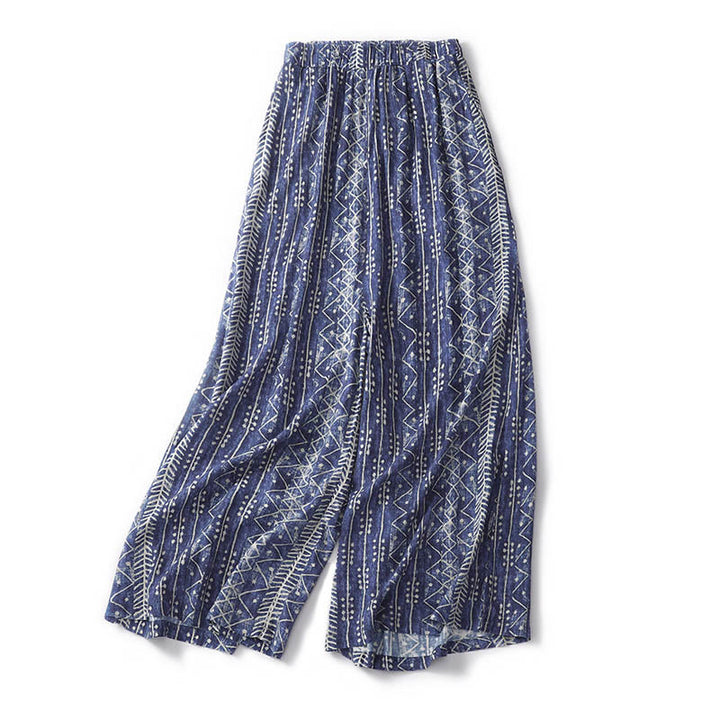 Buddha Stones – Weite Hose aus Baumwollleinen mit blauem Streifen-Print und Taschen - image 3