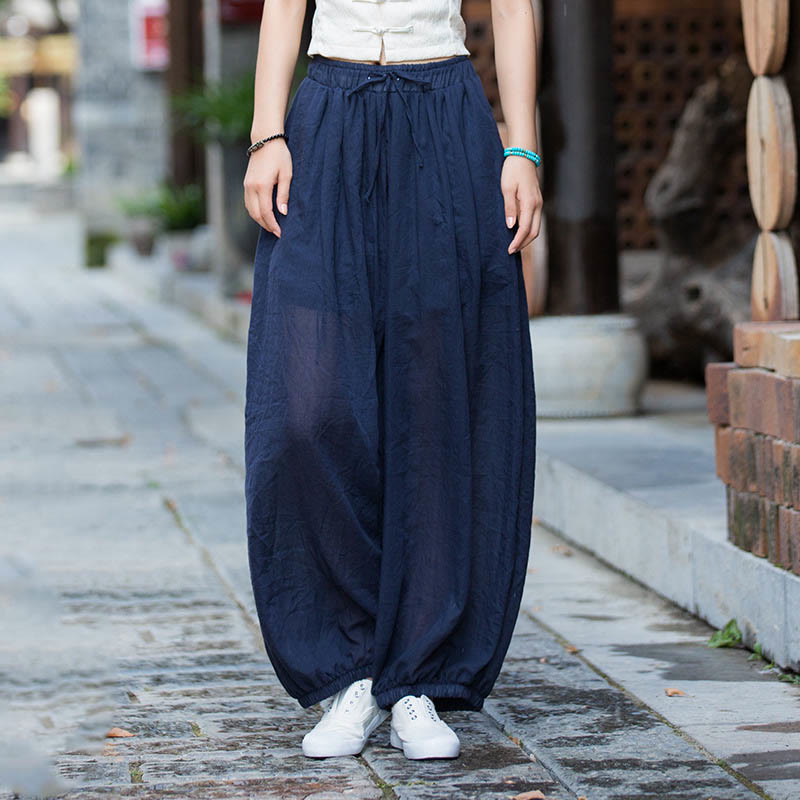 Buddha Stones Sommerhose aus Leinen in Unifarbe mit Kordelzug und Taschen - image 10