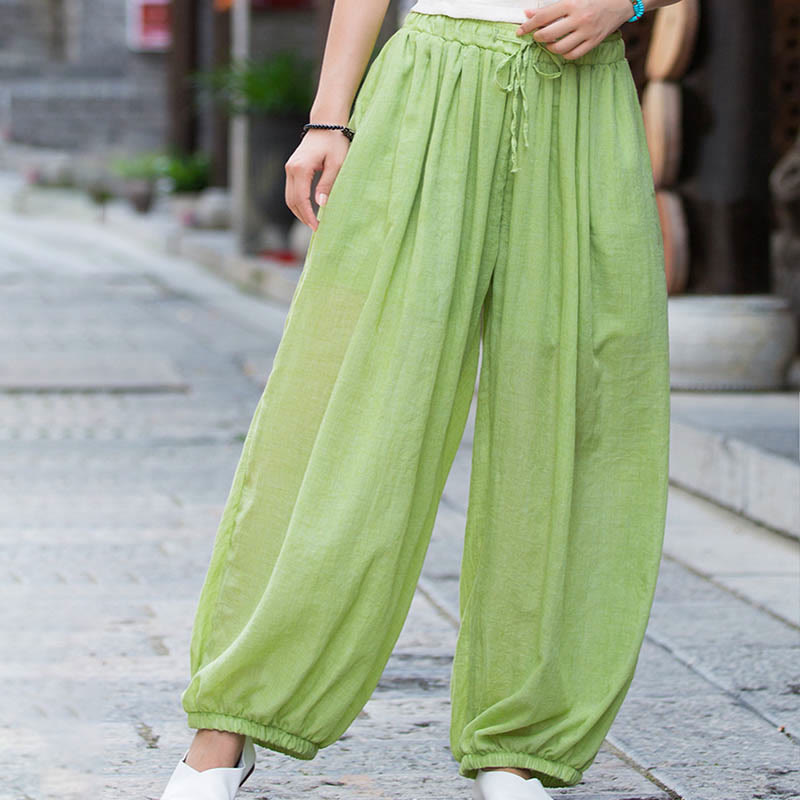 Buddha Stones Sommerhose aus Leinen in Unifarbe mit Kordelzug und Taschen - image 20