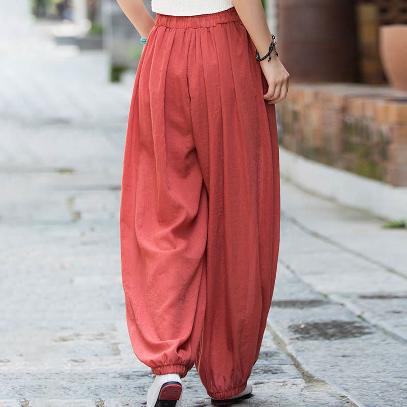 Buddha Stones Sommerhose aus Leinen in Unifarbe mit Kordelzug und Taschen - image 29