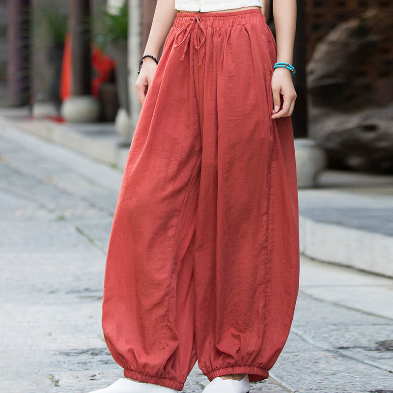 Buddha Stones Sommerhose aus Leinen in Unifarbe mit Kordelzug und Taschen - image 28